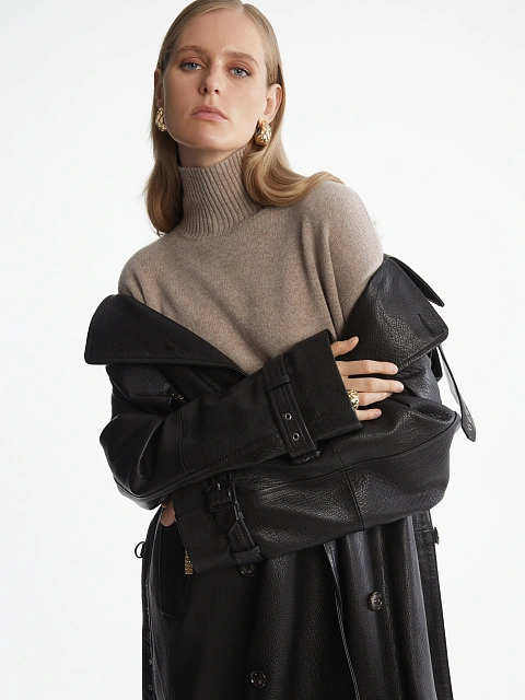 Black Textured Leather Trench Coat, 12 Black Textured Leather Trench Coat, 12