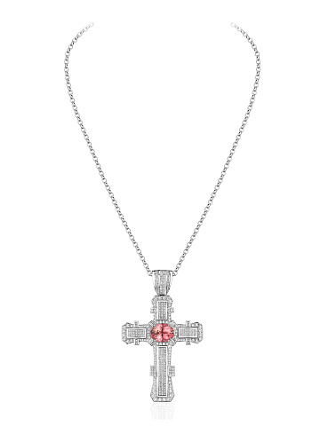 Cross pendant necklace with tourmaline and diamonds, 1