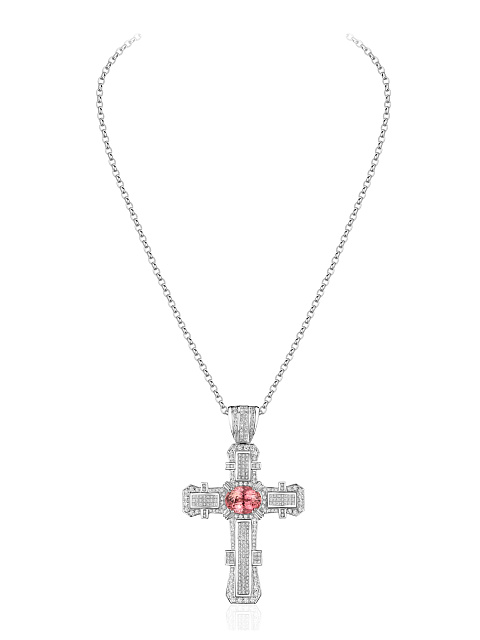 Cross pendant necklace with tourmaline and diamonds, 1