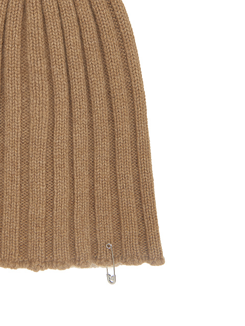 Brown Cashmere Safety Pin Beanie, 2