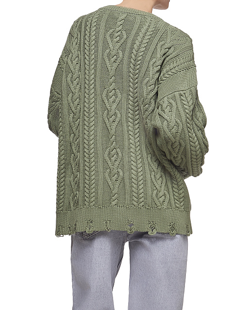 Green Unisex Cable Knit Cotton Sweater, 5 Green Unisex Cable Knit Cotton Sweater, 5