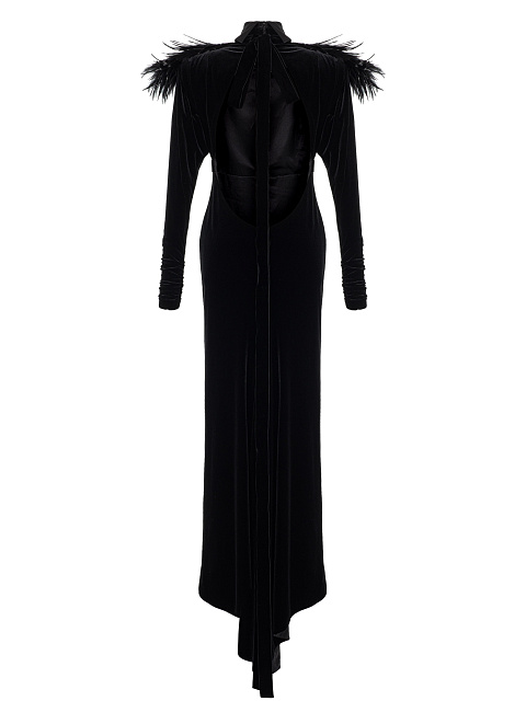 Black velvet dress with feathers, 5 Black velvet dress with feathers, 5