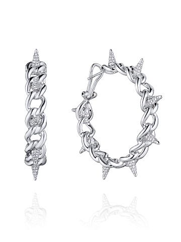 White Gold Diamond Hoop Earrings, 1