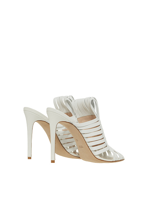 White Woven Leather Heeled Mules, 3