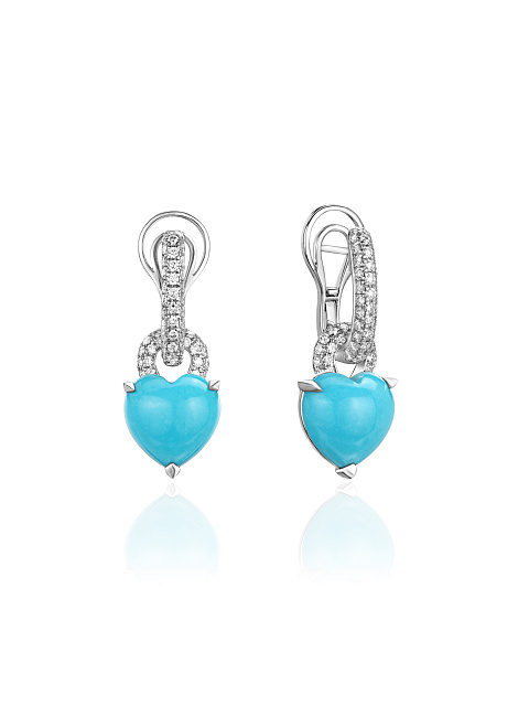 White gold earrings with Arizona turquoise and diamonds, 1