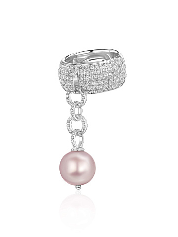 White gold ring with diamonds and lavender pearl, 1