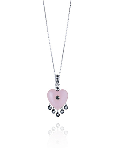 White Gold & Pink Opal & Black Diamond Necklace, 1