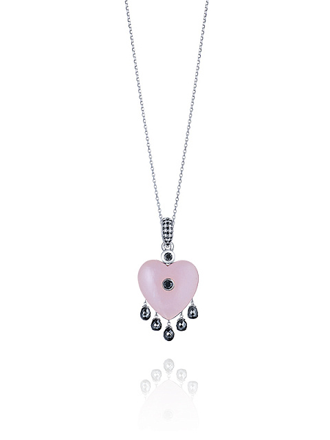 White Gold & Pink Opal & Black Diamond Necklace, 1