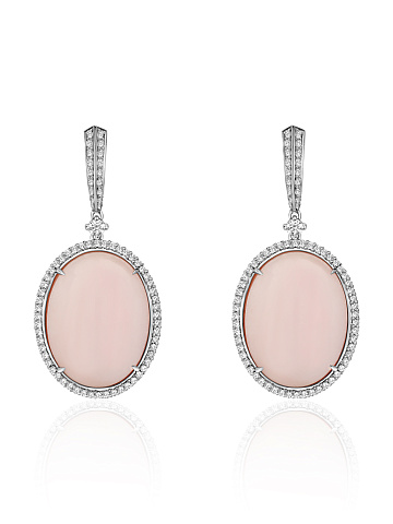White Gold, Diamonds & Pink Opals Earrings, 1
