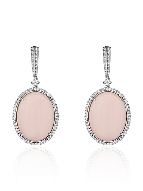 White Gold, Diamonds & Pink Opals Earrings, 1