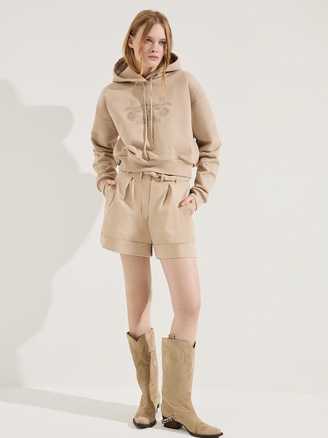 Cropped beige hoodie with embroidery, 5 Cropped beige hoodie with embroidery, 5
