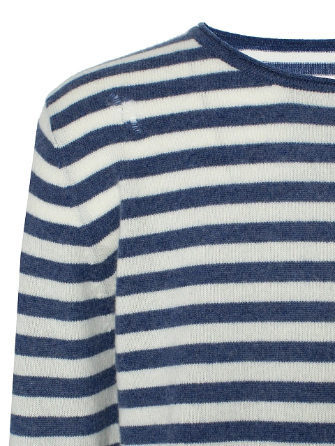 White And Blue Men's Long Sleeve Striped With Holes, 3
