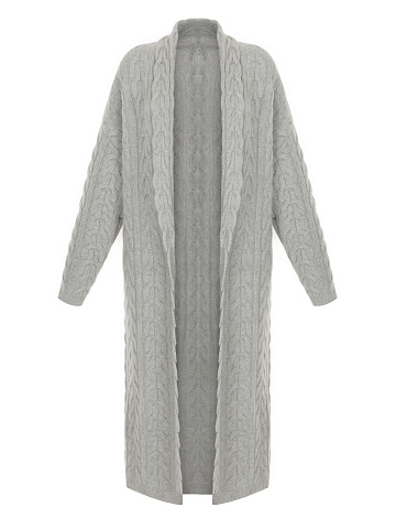Light Grey Cashmere Cable Knit Long Cardigan, 2