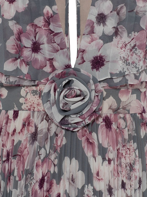 Gray chiffon maxi dress with floral print, 3 Gray chiffon maxi dress with floral print, 3