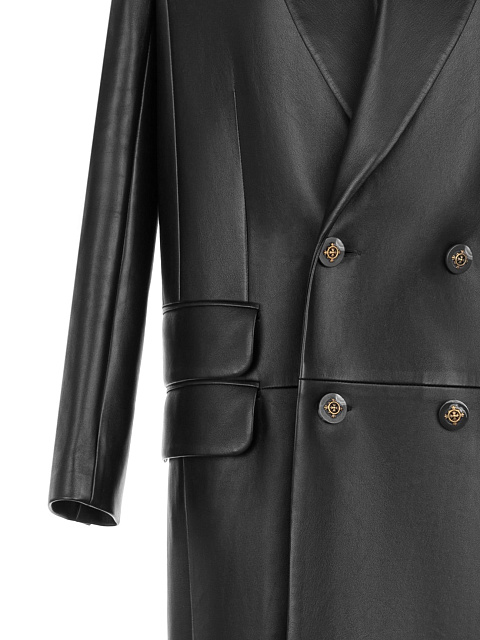 Black Leather Double-Breasted Coat, 3 Black Leather Double-Breasted Coat, 3