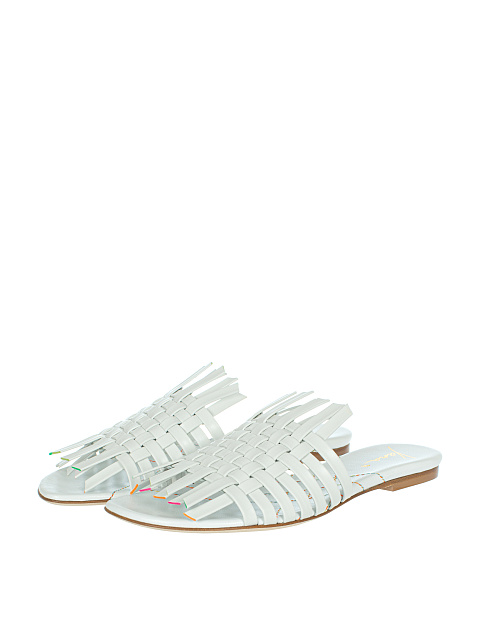 White Leather Woven Mules, 1