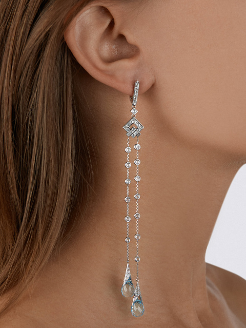 White Gold & Briolette-cut Topaz Long Earrings, 2