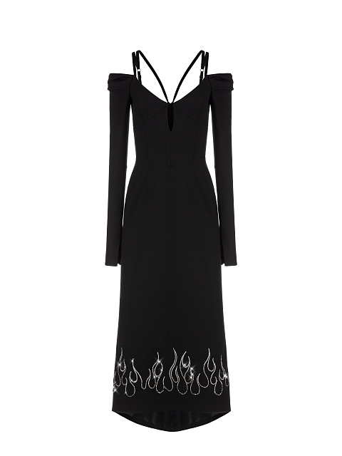 Black Rayon Rhinestones Midi Dress, 1 Black Rayon Rhinestones Midi Dress, 1