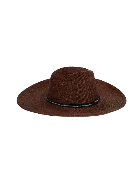 Brown Straw Hat With Amazonite & Leather Cord, 3 Brown Straw Hat With Amazonite & Leather Cord, 3