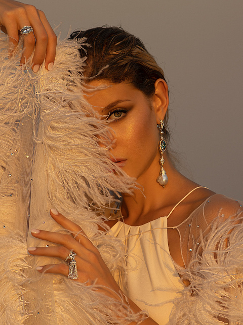 White Gold Zircon Pearl Diamond Earrings, 3