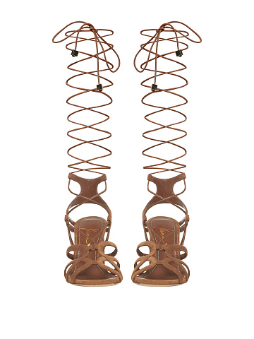 Brown Suede Lace Up Heeled Sandals, 2