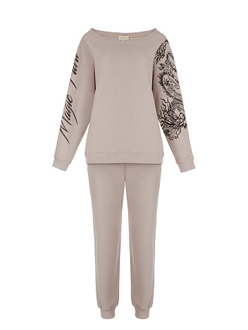 Grey & Beige Printed Jersey Suit, 1