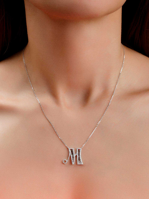 White gold diamond pendant necklace in the shape of the letter M, 2