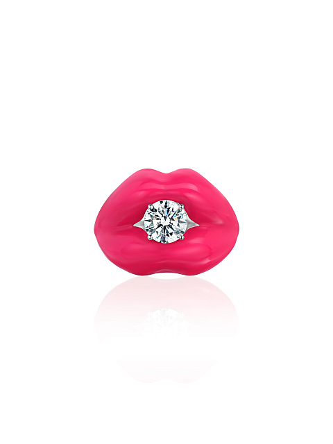 Lips-shaped ring with pink enamel and LG diamond, 4