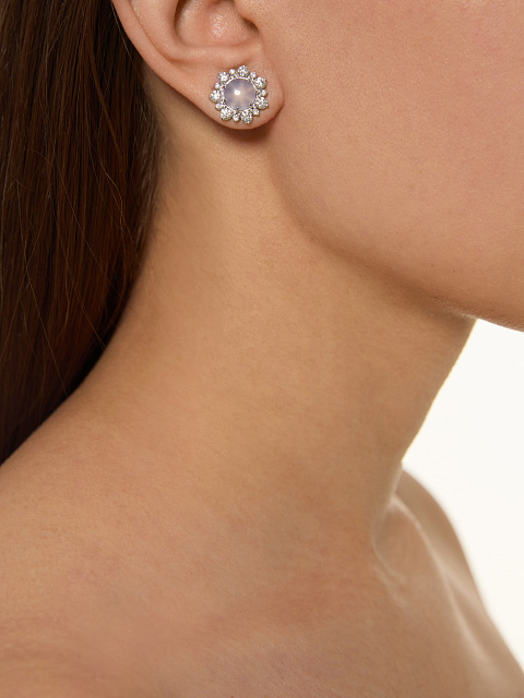 White gold stud earrings with chalcedony and diamonds, 3