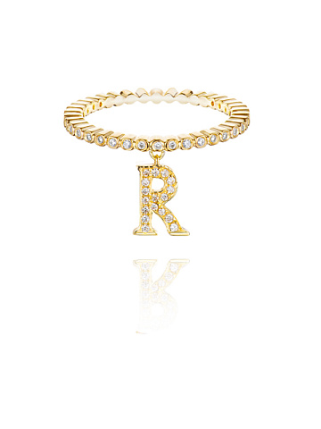 Round Diamond & Gold "R" Letter Ring, 1