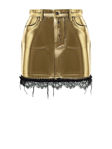 Gold-plated Denim Mini Skirt With Lace, 1