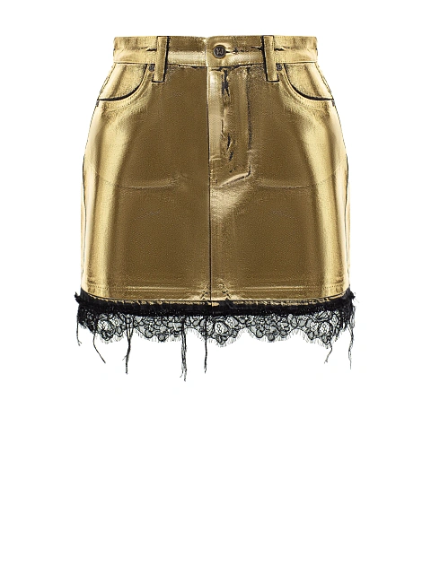 Gold-plated Denim Mini Skirt With Lace, 1 Gold-plated Denim Mini Skirt With Lace, 1