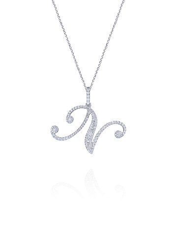 White gold necklace with a letter N diamond pendant, 1