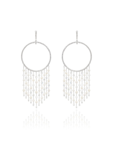 White gold hoops with pearls and diamonds, 1