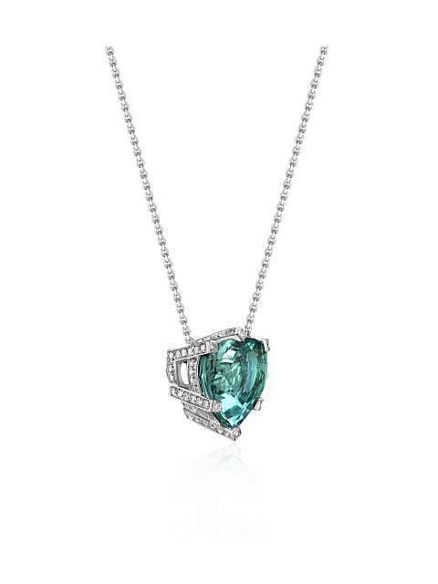 White gold necklace with a heart-cut aquamarine pendant, 3