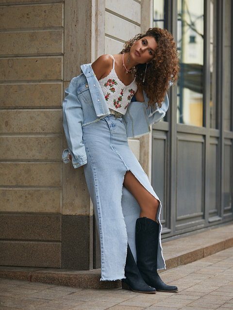 Blue Denim Cropped Jacket, 12