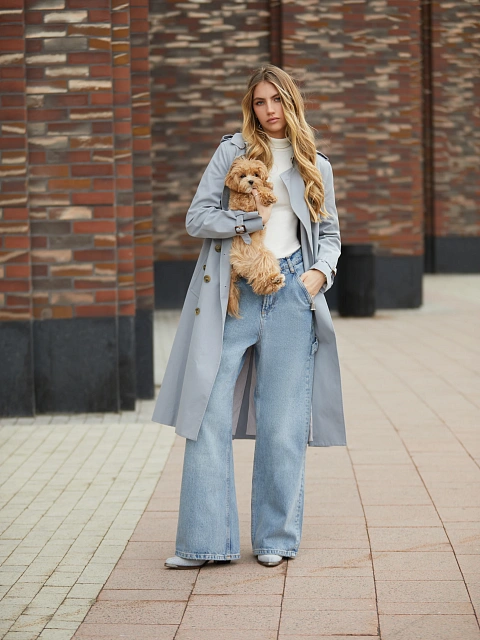 Light Blue Cotton Trench Coat, 2 Light Blue Cotton Trench Coat, 2