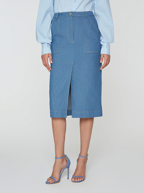 Blue Denim Jacket & Midi Skirt Set, 8 Blue Denim Jacket & Midi Skirt Set, 8