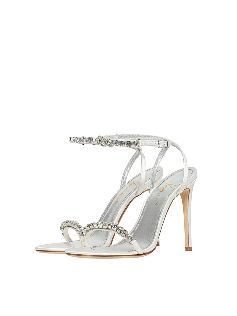 White Leather Sandals With Rhinestones, 1