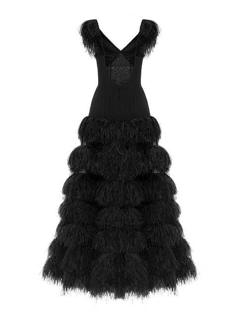 Black Feather Trim Chiffon Maxi Dress, 2 Black Feather Trim Chiffon Maxi Dress, 2