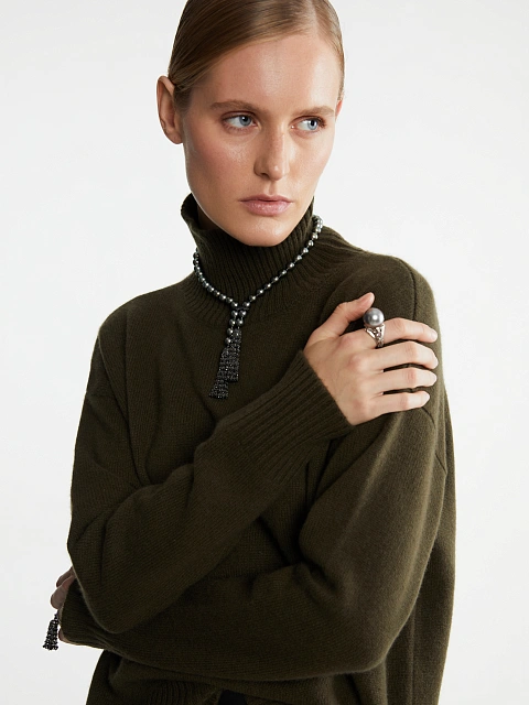 Dark Green Royal Cashmere Turtleneck Sweater, 4