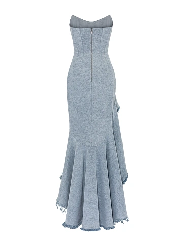 Light Blue Asymmetric Tail Maxi Dress, 2