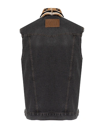 Grey Denim & Printed Goat Fur Vest, 2