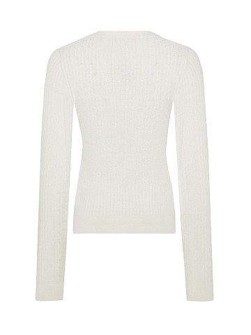 White Braided Cashmere V-neck Sweater, 2