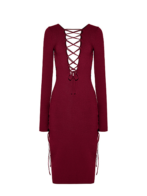 Bordeaux Lace Up Jersey Midi Dress, 2 Bordeaux Lace Up Jersey Midi Dress, 2