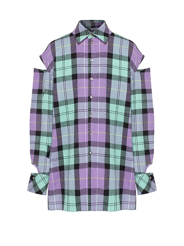 Purple & Mint Green Cut Out Check Shirt, 1