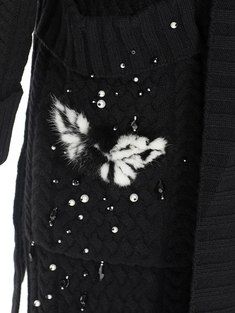 Black Mink Fur Trim Cashmere Knitted Coat, 5 Black Mink Fur Trim Cashmere Knitted Coat, 5