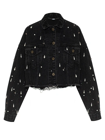 Black denim jacket with beads and rhinestones, 1