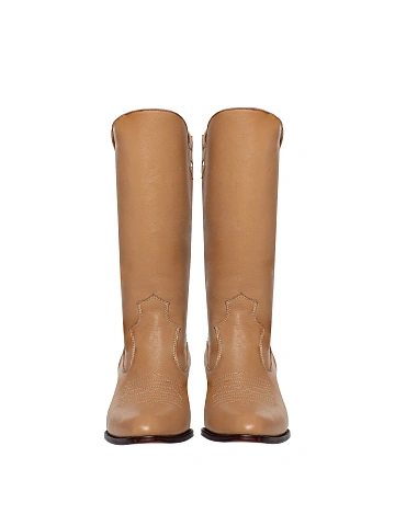 Beige Shearling High Cowboy Boots, 2