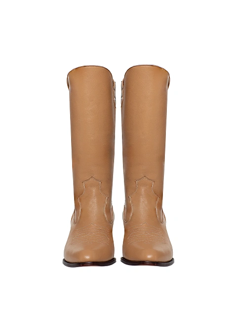 Beige Shearling High Cowboy Boots, 2